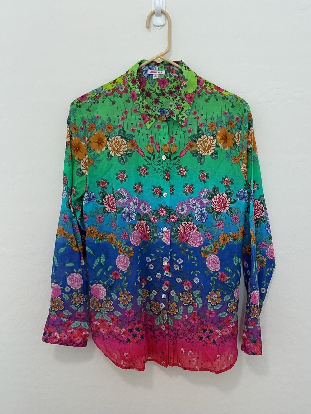 JOHNNY WAS - Rainbow Fields, Long Sleeve, Cotton, Button Front Top / Shirt, M